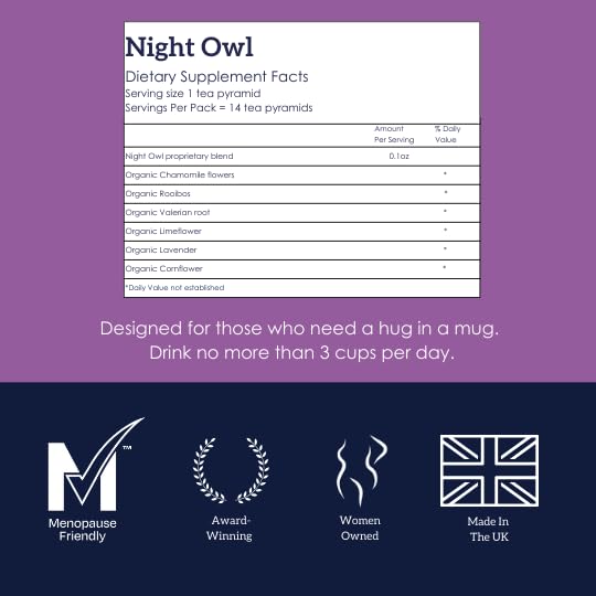 HOTTEA MAMA | Night Owl | Organic | Sleep Support Tea | Caffeine-Free | Postpartum & Breastfeeding Support | 14 Whole Leaf Biodegradable Bags (28 Cups Of Tea)