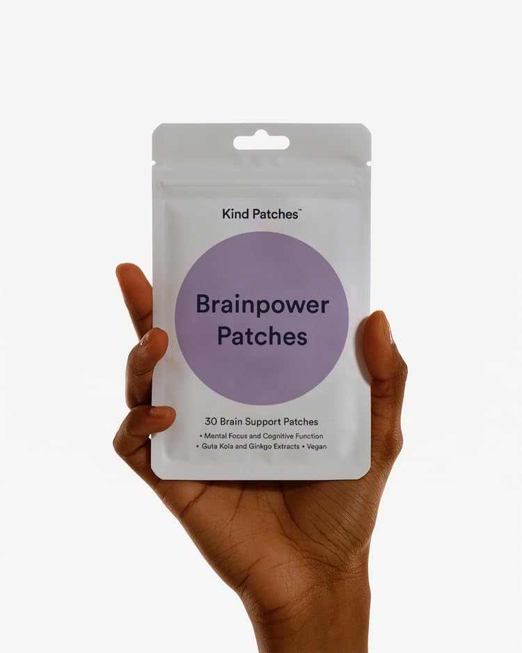 Kind Patches | Brainpower Patches | Mental Focus & Cognitive Function | Plant-Based Formula with Lion's Mane Mushroom | 30 Vegan Patches