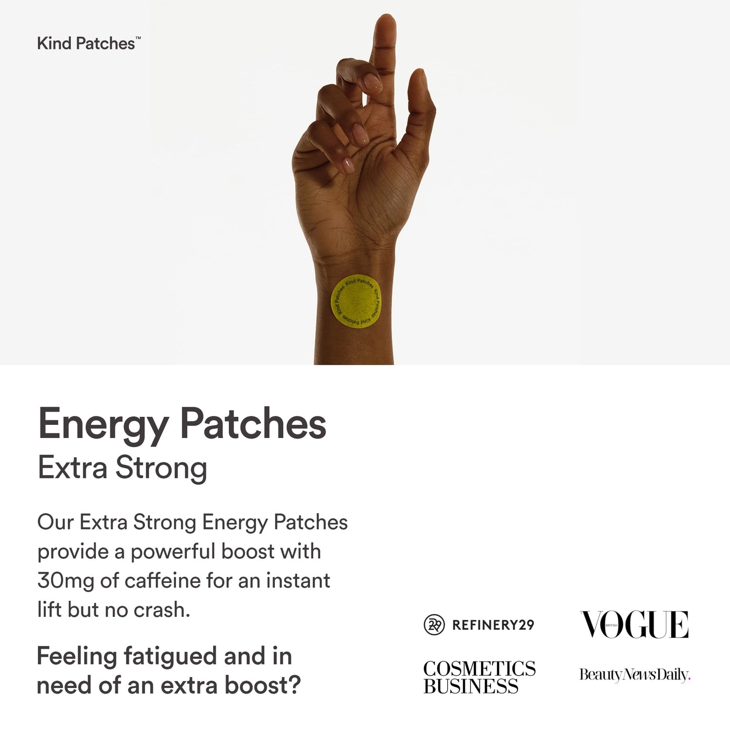 Kind Patches | Energy Patches - Extra Strong | Energy Boost Support | Botanical Plant-Based Formula with Caffeine, Red Ginseng & Vitamin B Complex | 30 Vegan Patches