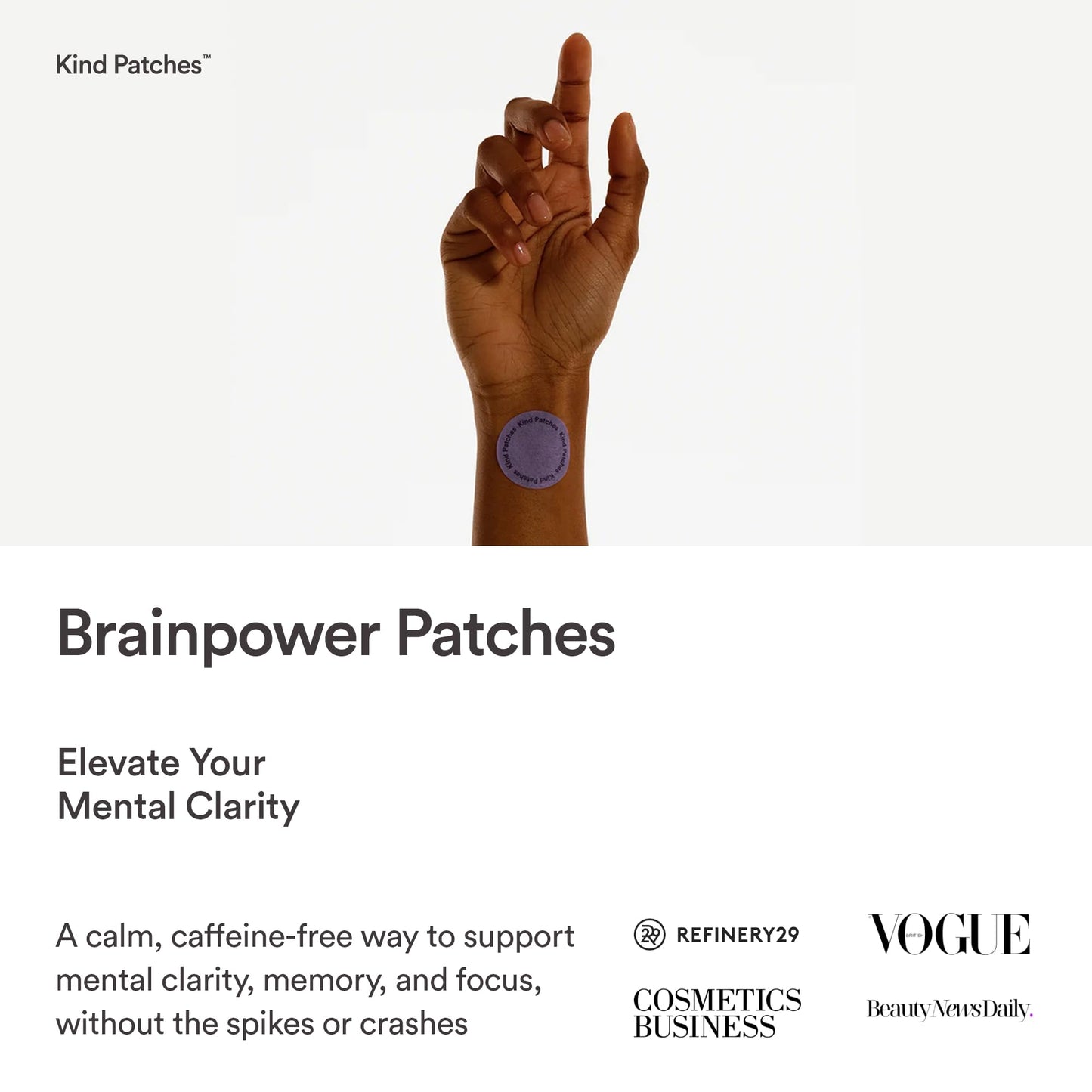 Kind Patches | Brainpower Patches | Mental Focus & Cognitive Function | Plant-Based Formula with Lion's Mane Mushroom | 30 Vegan Patches