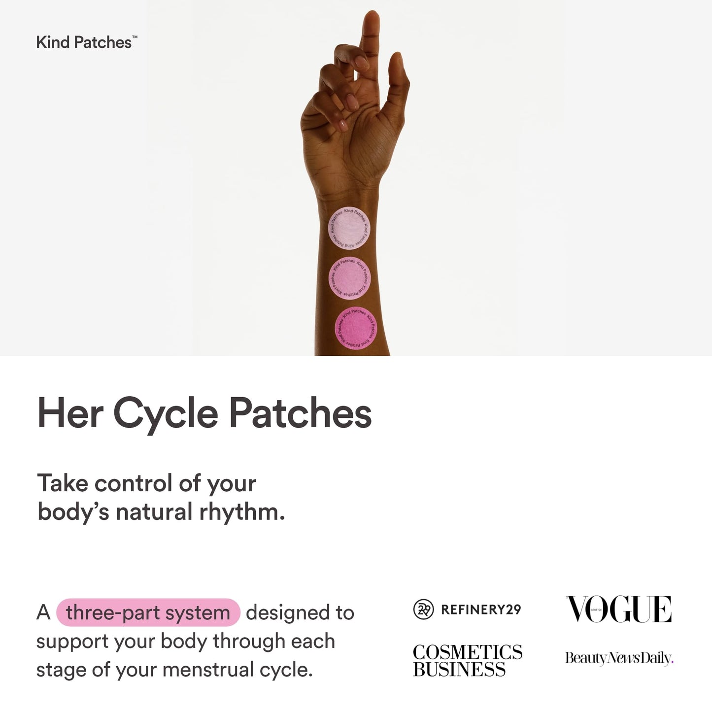 Kind Patches | Her Cycle Patches | 3 Step Period Relief Menstrual Cycle Support | PMS and Cramp Relief | 30 Vegan Patches