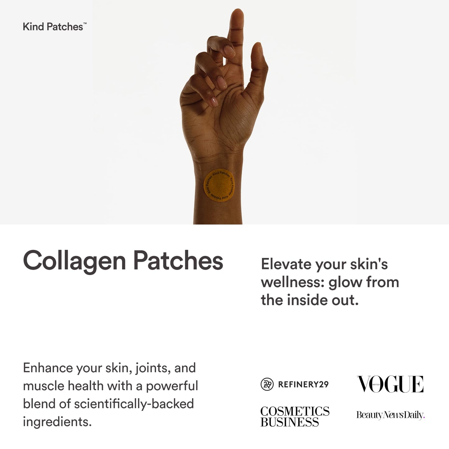 Kind Patches | Collagen | Skin Firming Production Support | Botanical Plant-Based Kind Collagen Blend, Tremella Mushroom & Vitamin C | 30 Vegan Patches