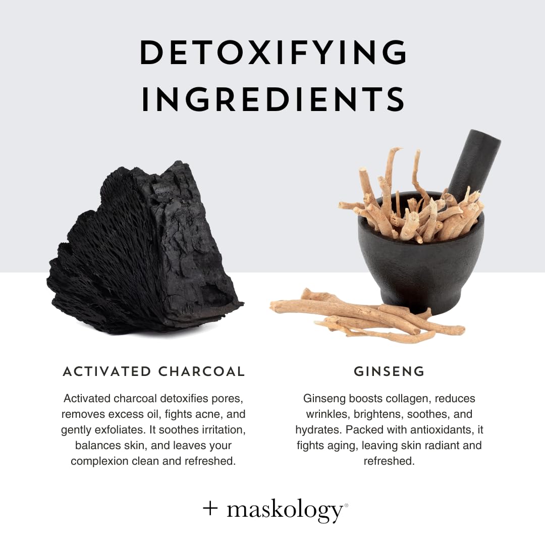 MASKOLOGY DETOXIFYING Professional Sheet Bubble Mask Pack of 1 | Charcoal Face Mask | Self-Foaming Face Sheet Mask Packs | 100% Plant Based | Bubble Sheet Mask |