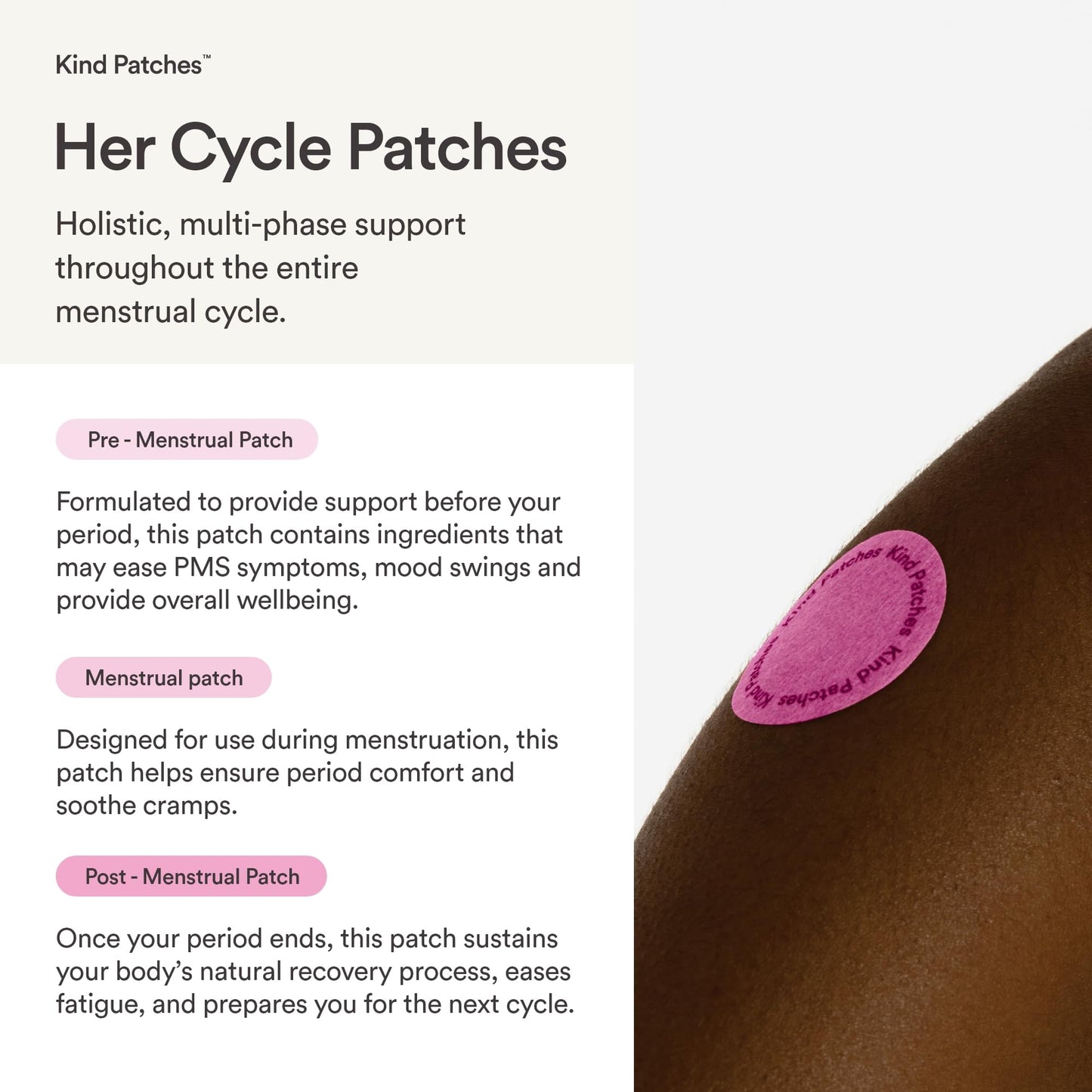 Kind Patches | Her Cycle Patches | 3 Step Period Relief Menstrual Cycle Support | PMS and Cramp Relief | 30 Vegan Patches