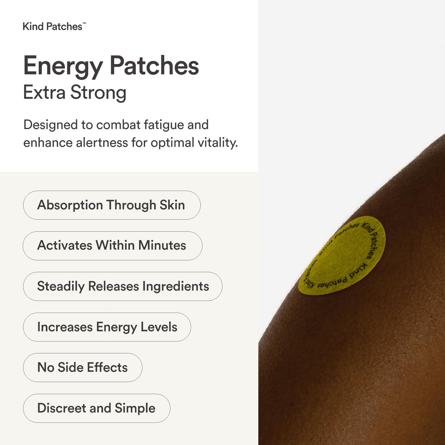 Kind Patches | Energy Patches - Extra Strong | Energy Boost Support | Botanical Plant-Based Formula with Caffeine, Red Ginseng & Vitamin B Complex | 30 Vegan Patches