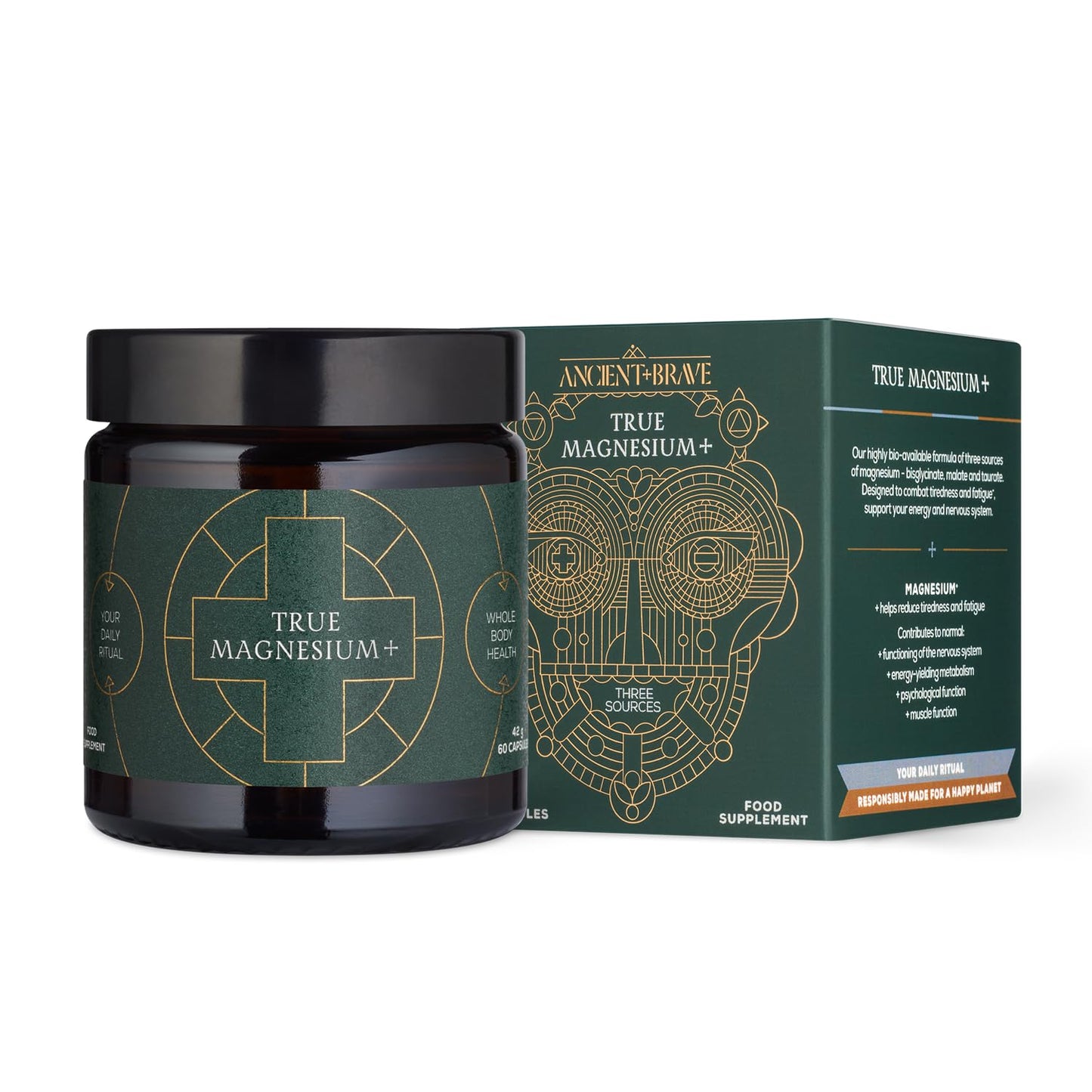 Ancient + Brave | 3-in-1 Magnesium Complex: Glycinate, Malate & Taurate | 60 Vegan Capsules | High Strength Magnesium Supplement for Sleep, Energy, Muscle & Bone Support Made in UK