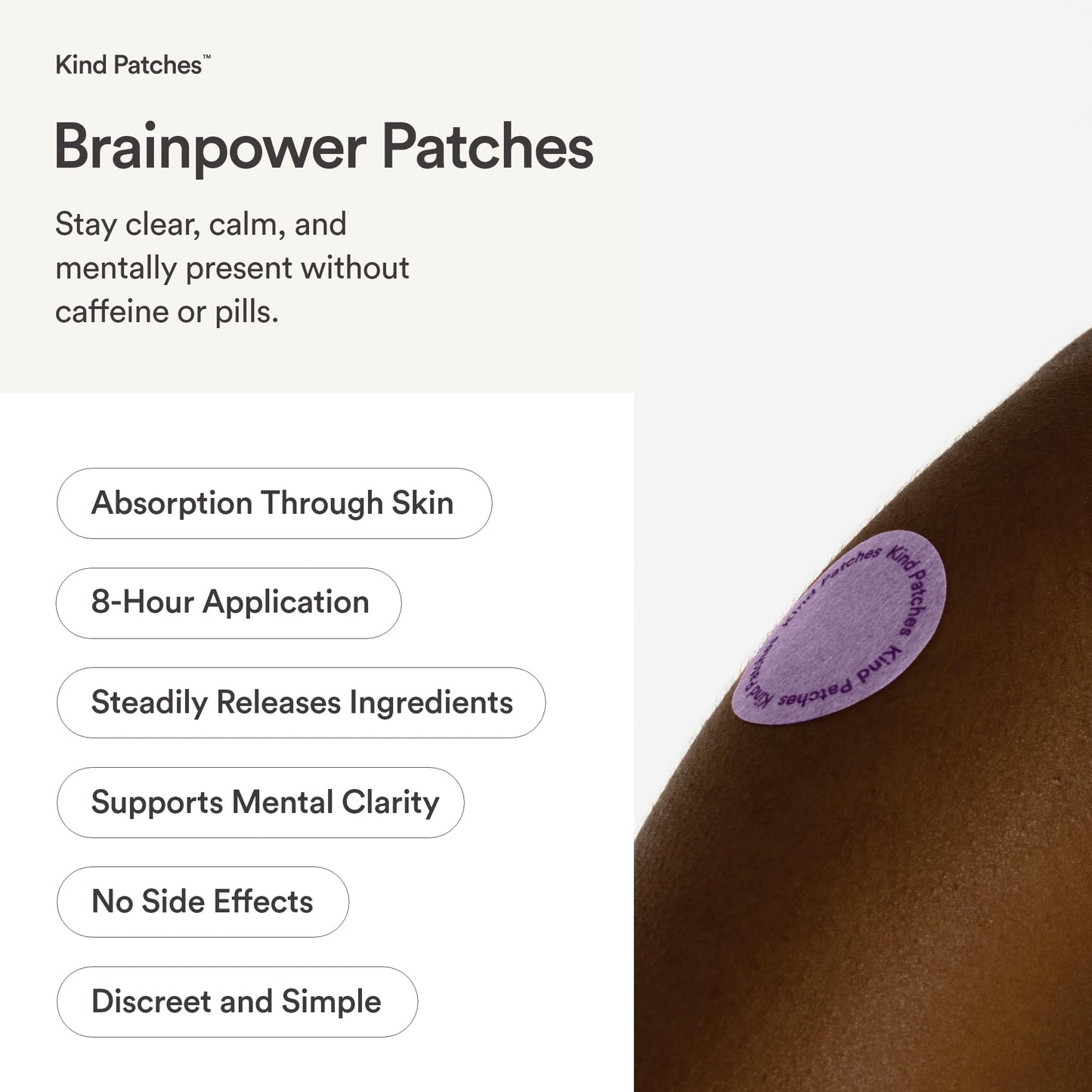 Kind Patches | Brainpower Patches | Mental Focus & Cognitive Function | Plant-Based Formula with Lion's Mane Mushroom | 30 Vegan Patches