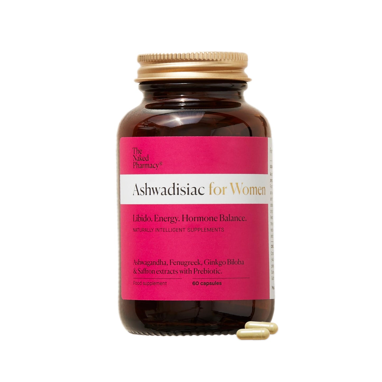 The Naked Pharmacy | Ashwadisiac for Women | Energy & Balance | Saffron, Ashwagandha, Fenugreek & Prebiotic | High Strength | Natural No Additives | 60 Capsules