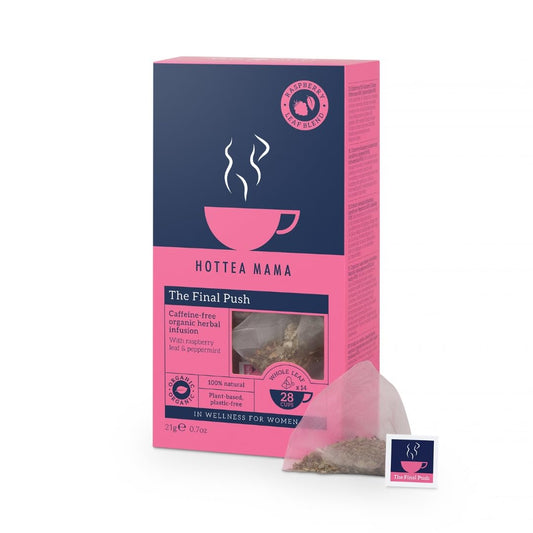 HOTTEA MAMA | The Final Push | Organic Raspberry and Peppermint Pregnancy Tea Blend | Caffeine-Free | 14 Whole-Leaf Biodegradable Tea Bags (28 Tea Cups)