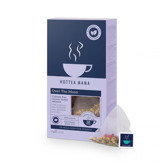 HOTTEA MAMA | Over The Moon | Period Support Tea | Spearmint, Raspberry Leaf, Rose, Chamomile, Dandelion Root | 14 Whole Leaf Biodegradable Bags (28 Cups Of Tea)