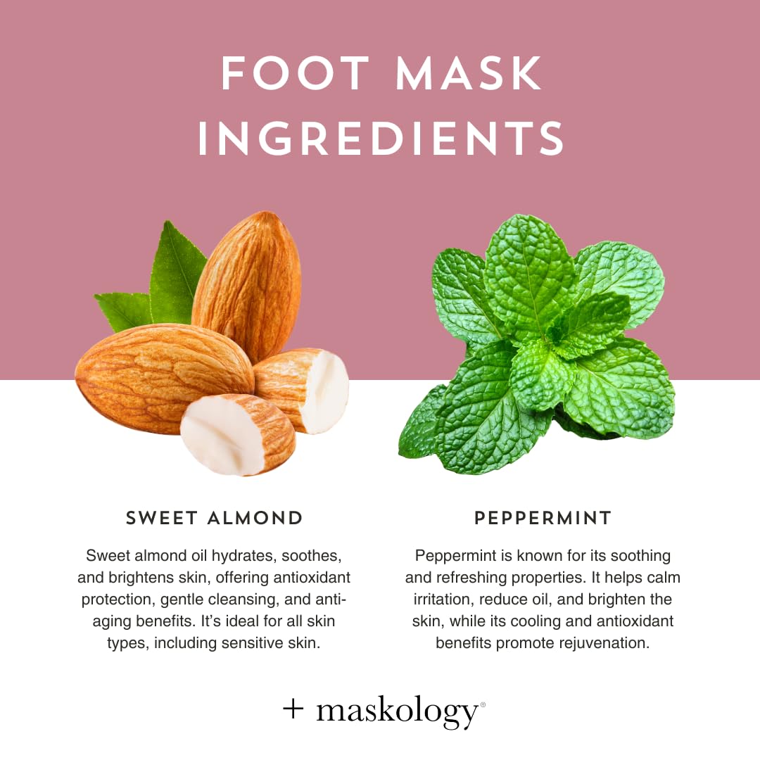 MASKOLOGY Foot MASK Professional Foot Bootie 1 Pair | Anti Ageing Formula | Natural Nails & Gel Polish Safe | Salicylic Acid | Shea Butter & Peppermint |