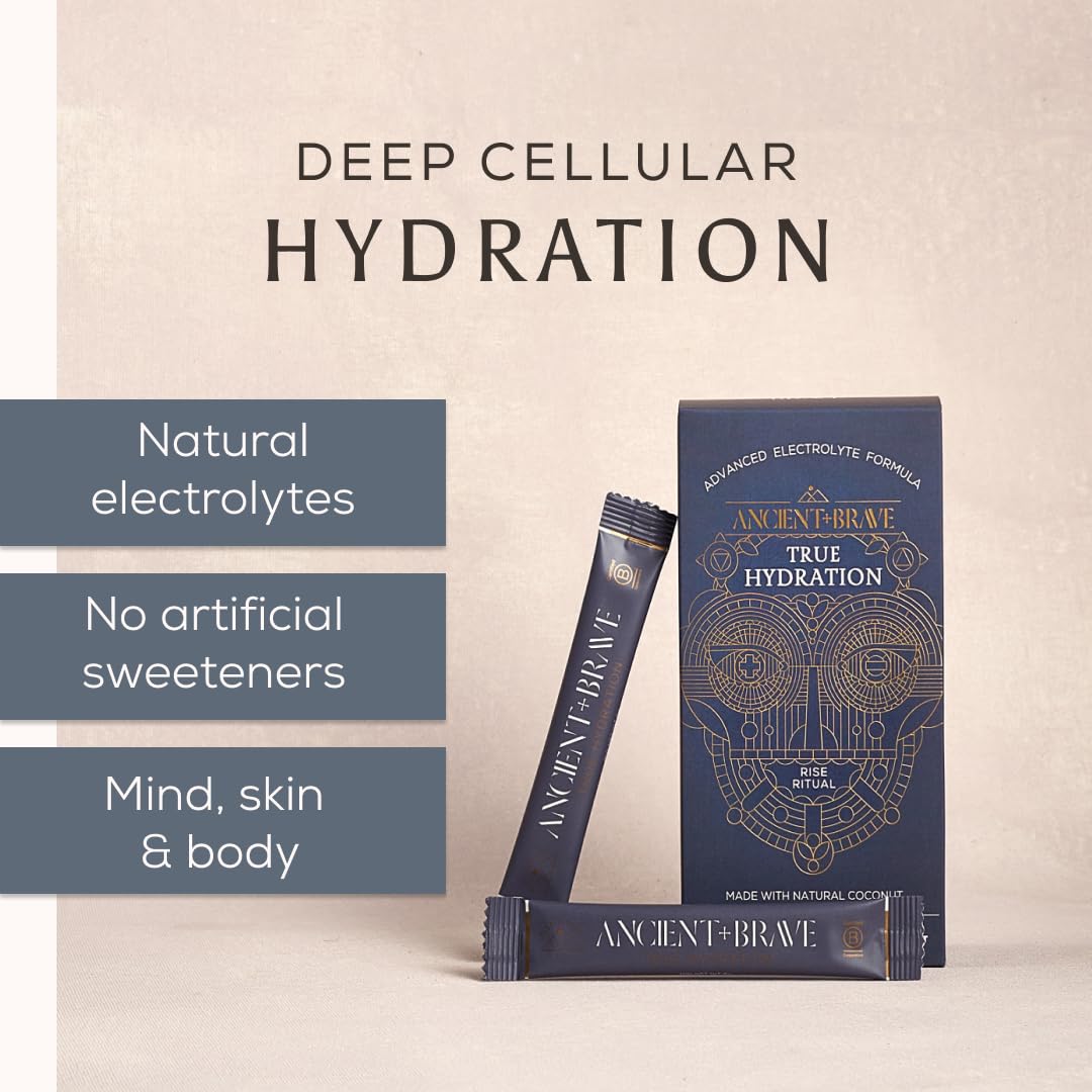 Ancient + Brave True Hydration - Electrolyte Powder 15 x 6g Sachets - Magnesium, Potassium, Chromium - Coconut Water Blend for Morning Replenishment, Post Workout Recovery - Vegan, Natural Flavor