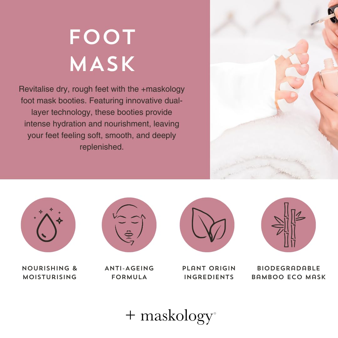MASKOLOGY Foot MASK Professional Foot Bootie 1 Pair | Anti Ageing Formula | Natural Nails & Gel Polish Safe | Salicylic Acid | Shea Butter & Peppermint |