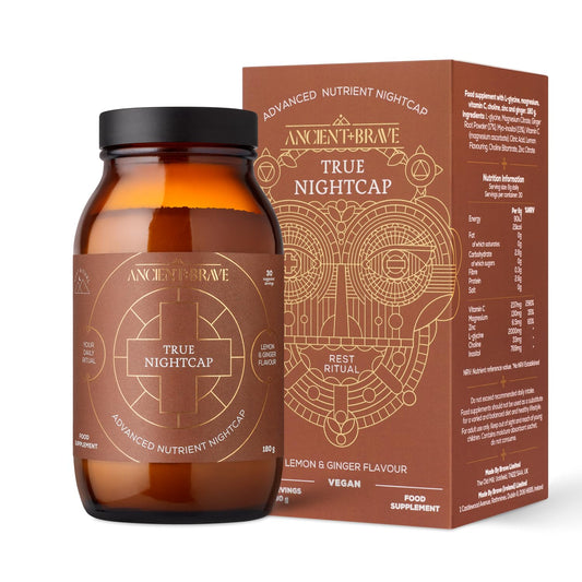 Ancient + Brave True Nightcap 180g - Sleep Supplement for Adults with Magnesium, Zinc, Vitamin C, Amino Acids - Natural Sleep Aid Powder - Recover Sleep, Anxiety Support, Lemon Ginger Flavor, Vegan