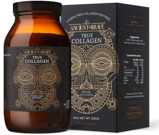 Ancient + Brave True Collagen 200g - Grass-Fed Bovine Collagen Powder - 100% Hydrolysed Collagen Peptides (Type 1) High Protein Supplements for Women - Fasting, Beauty, Keto - Skin, Hair & Nail Health